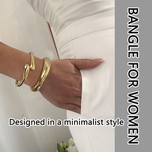 Chunky Gold Bangles for Women Gold Cuff Bracelet Set Dainty 14k Gold Plated Waterproof Non Tarnish Chunky Stack Bracelet for Women Jewelry Gifts in Kuwait