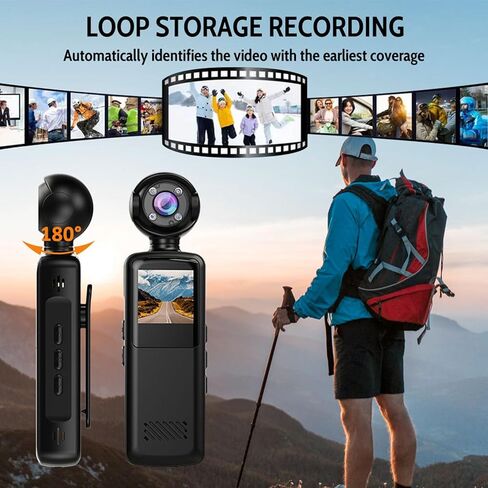 EBTOOLS 1080P Handheld Action Camera, 180 Rotation, Electronic Stabilization, 6 Glass Lens Wide Angle, Night Mode, WiFi Connection, Loop Recording, Handheld Camcorder, with App in Saudi Arabia