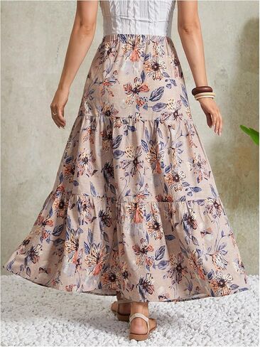 MakeMeChic Women's Maternity Ruffle Maxi Skirt | High Elastic Waisted, Flowy, Boho, Flared Ruffle, Summer Long Skirts, Vacation Outfits in Saudi Arabia