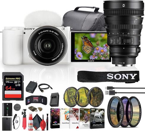 Sony ZV-E10 Mirrorless Camera Kit (White) with 16-50mm II Power Zoom Lens | 4K Video | Real-Time Autofocus | Creator Camera + Sony E 10-18mm Lens + 64GB Card + Photo Software + Bag + More (Renewed) in Saudi Arabia