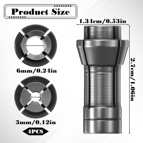 4 Pack Die Grinder Collet 1/4" To 1/8" Grinder Collet Adapter Die Grinders Accessories Attachments 1.06 X 0.53 Inches 2 PCS 3mm, 2 PCS 6mm (Silver) in Saudi Arabia