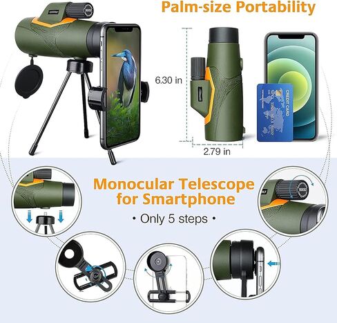 Monocular Telescope, FMC Lens BAK4 Prism 12×50 HD Portable Monocular Telescope with Mobile Phone Holder Tripod Suitable for Hiking Camping Bird Watching in Saudi Arabia