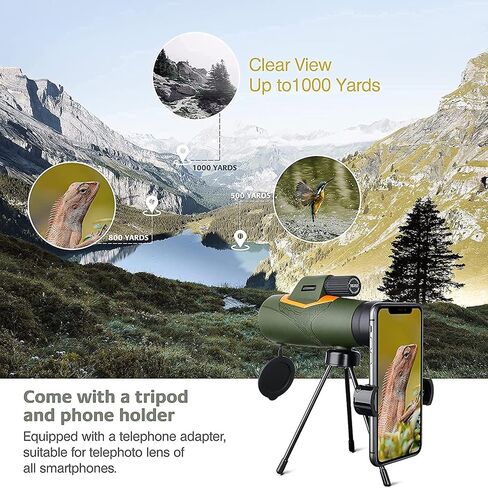 Monocular Telescope, FMC Lens BAK4 Prism 12×50 HD Portable Monocular Telescope with Mobile Phone Holder Tripod Suitable for Hiking Camping Bird Watching in Saudi Arabia