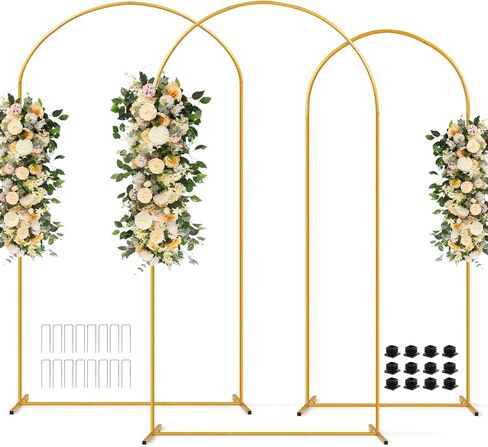 Tamodan 3 Pack Metal Wedding Arch (7.2ft+6.6ft+6ft) - Tool-Free Assembly | Photo Booth Backdrop for Outdoor Weddings, Engagement Shoots, Baby Showers, Balloon Arch (Incl. Ground Stakes) in Kuwait