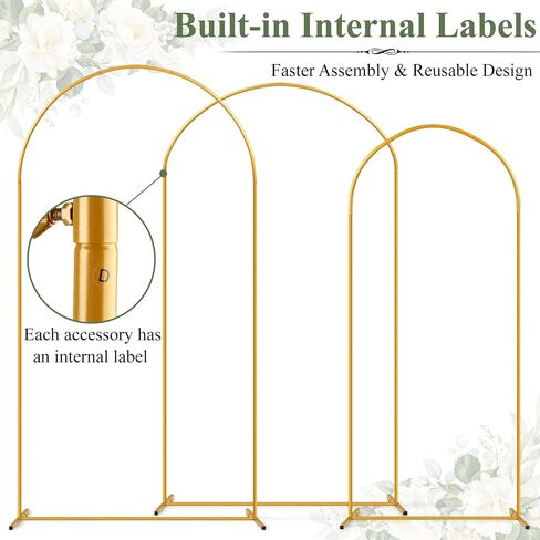 Tamodan 3 Pack Metal Wedding Arch (7.2ft+6.6ft+6ft) - Tool-Free Assembly | Photo Booth Backdrop for Outdoor Weddings, Engagement Shoots, Baby Showers, Balloon Arch (Incl. Ground Stakes) in Kuwait