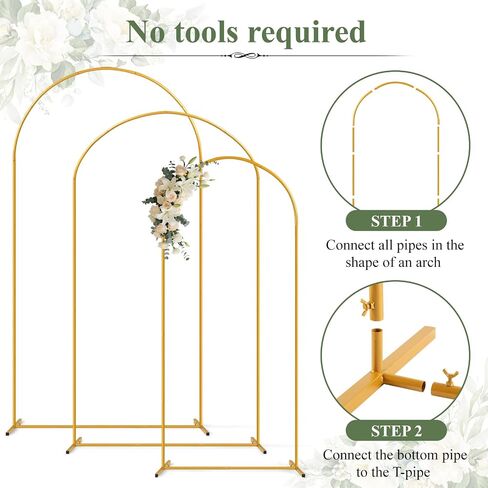 Tamodan 3 Pack Metal Wedding Arch (7.2ft+6.6ft+6ft) - Tool-Free Assembly | Photo Booth Backdrop for Outdoor Weddings, Engagement Shoots, Baby Showers, Balloon Arch (Incl. Ground Stakes) in Kuwait