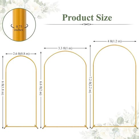 Tamodan 3 Pack Metal Wedding Arch (7.2ft+6.6ft+6ft) - Tool-Free Assembly | Photo Booth Backdrop for Outdoor Weddings, Engagement Shoots, Baby Showers, Balloon Arch (Incl. Ground Stakes) in Kuwait