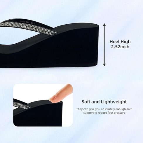 Rhinestone Wedge Sandals for Women, Platform Flip Flops Wedge flip flops Wedding Shoes Beach Walking Heels Thong for Women Dressy in Saudi Arabia
