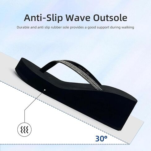 Rhinestone Wedge Sandals for Women, Platform Flip Flops Wedge flip flops Wedding Shoes Beach Walking Heels Thong for Women Dressy in Saudi Arabia