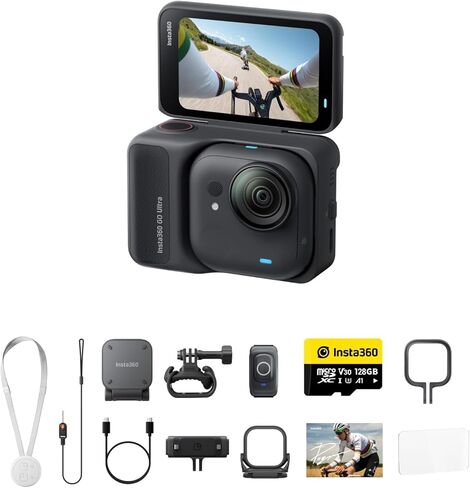 حزمة Insta360 GO Ultra Premium لركوب الدراجات - كاميرا 4K صغيرة الحجم بدون استخدام اليدين، خفيفة الوزن، متميزة في الإضاءة المنخفضة، يمكن تركيبها في أي مكان| تتضمن الحزمة جهاز تحكم عن بعد حلقي، وحامل حزام مرن، وحامل سريع الفك in Saudi Arabia