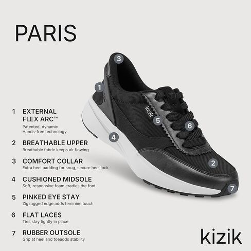 أحذية Kizik Womens: باريس - انزلاق مريح ، تنفس ، غير رسمي على أحذية رياضية ، جلد كامل للحبوب ، راحة خالية من اليدين للمشي والجري in Kuwait