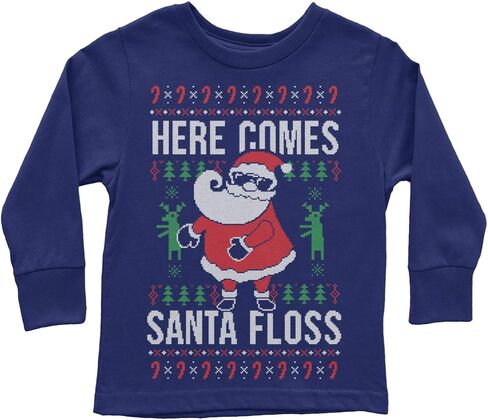 Threadrock Here Comes Santa Floss Ugly Christmas Sweater Kids Toddler Long Sleeve T-Shirt in Saudi Arabia