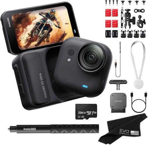 Insta360 GO Ultra Standard Black Motorcycle Bundle- Tiny Mighty Hands-Free 4K Cam, Lightweight, Low Light Excellence,| Bundle Includes Selfie Stick, Quick Release Mount, Moto Bundle, 512GB in Saudi Arabia