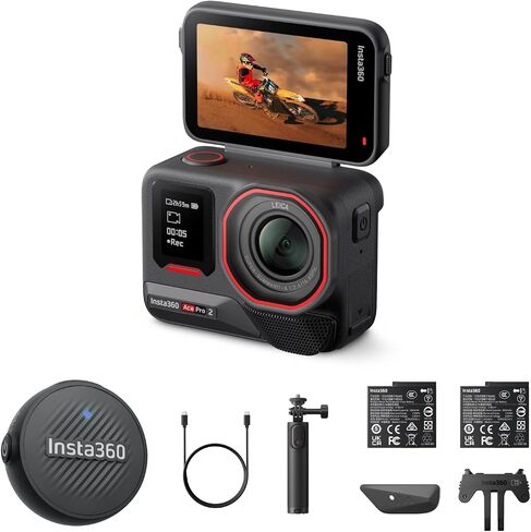 Insta360 Ace Pro 2 Vlog Bundle Dual Battery - 8K Waterproof Action Camera Co-Engineered with Leica, 1/1.3" Sensor, Dual AI Chip, Leading Low Light, Superior Audio, Flip Screen & AI Editing for Vlogs in Saudi Arabia