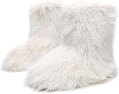 JSWEI Women Winter Snow Boots Soft Comfortable Faux Fur Mid Calf Wide Width Waterproof Warm Lace-Up Snow Boots for Women's Insulated Woman Lightweight Non-Slip Outdoor in Kuwait