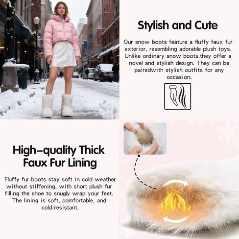 JSWEI Women Winter Snow Boots Soft Comfortable Faux Fur Mid Calf Wide Width Waterproof Warm Lace-Up Snow Boots for Women's Insulated Woman Lightweight Non-Slip Outdoor in Kuwait