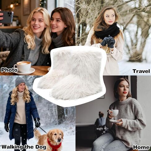 JSWEI Women Winter Snow Boots Soft Comfortable Faux Fur Mid Calf Wide Width Waterproof Warm Lace-Up Snow Boots for Women's Insulated Woman Lightweight Non-Slip Outdoor in Kuwait