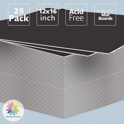 Mat Board Center, Pack of 25 8.5x11 Uncut Mat Boards - Black Color - White Core - for Frames, Pictures, Photos, Crafts in Kuwait