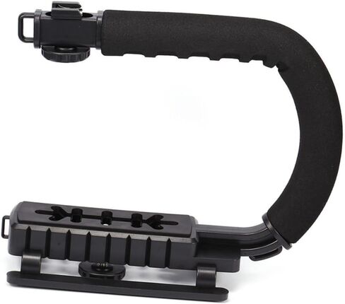U Shape Bracket Handle Grip Stabilizer for DSLR and Camcorder Video Three Hot Shoe Design Skid Pads Handle for Comfort Moveable Screw Enhances Stability for Clearer Images in Saudi Arabia