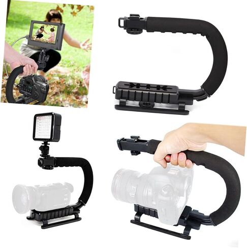 U Shape Bracket Handle Grip Stabilizer for DSLR and Camcorder Video Three Hot Shoe Design Skid Pads Handle for Comfort Moveable Screw Enhances Stability for Clearer Images in Saudi Arabia