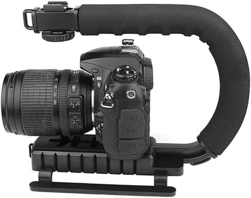 U Shape Bracket Handle Grip Stabilizer for DSLR and Camcorder Video Three Hot Shoe Design Skid Pads Handle for Comfort Moveable Screw Enhances Stability for Clearer Images in Saudi Arabia