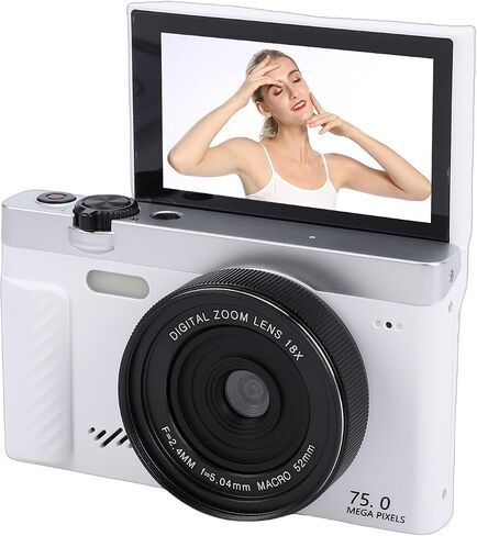 Fabater Digital Camera, 4K 75MP WiFi Mirrorless Camera with 3 Inch Flip Screen and 18X Zoom, Compact Travel Cameras for Travel Landscape Portrait Photography and Vlogging (White) in Saudi Arabia