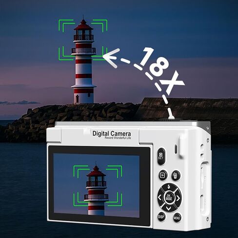 Fabater Digital Camera, 4K 75MP WiFi Mirrorless Camera with 3 Inch Flip Screen and 18X Zoom, Compact Travel Cameras for Travel Landscape Portrait Photography and Vlogging (White) in Saudi Arabia