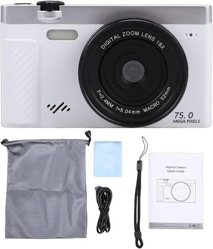 Fabater Digital Camera, 4K 75MP WiFi Mirrorless Camera with 3 Inch Flip Screen and 18X Zoom, Compact Travel Cameras for Travel Landscape Portrait Photography and Vlogging (White) in Saudi Arabia