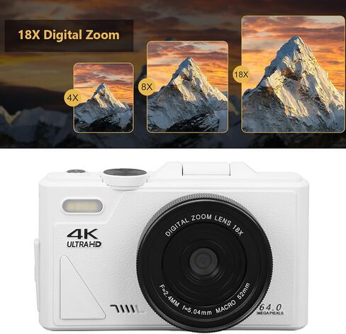 Fabater 4K Digital Camera for Photography, 64MP WiFi Mirrorless Camera with 3 Inch Flip Screen, 18X Digital Zoom, Autofocus, Vlogging for Beginners, Compact Travel (White) in Saudi Arabia