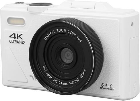 Fabater 4K Digital Camera for Photography, 64MP WiFi Mirrorless Camera with 3 Inch Flip Screen, 18X Digital Zoom, Autofocus, Vlogging for Beginners, Compact Travel (White) in Saudi Arabia