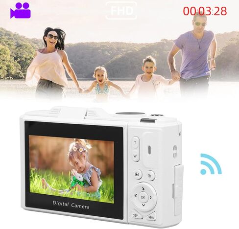 Fabater 4K Digital Camera for Photography, 64MP WiFi Mirrorless Camera with 3 Inch Flip Screen, 18X Digital Zoom, Autofocus, Vlogging for Beginners, Compact Travel (White) in Saudi Arabia