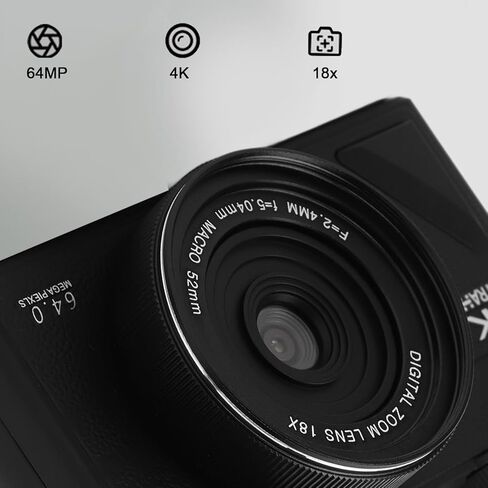 كاميرا رقمية PUSOKEI 4K، كاميرا واي فاي عالية الدقة 64 ميجابكسل بدون مرآة مع شاشة قلاب 3 بوصات 180 درجة، تكبير رقمي 18X، تركيز تلقائي، مقاومة للاهتزاز، كاميرات تسجيل فيديو للتصوير الفوتوغرافي، السفر (أسود) in Saudi Arabia