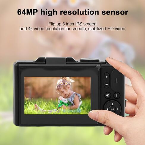 كاميرا رقمية PUSOKEI 4K، كاميرا واي فاي عالية الدقة 64 ميجابكسل بدون مرآة مع شاشة قلاب 3 بوصات 180 درجة، تكبير رقمي 18X، تركيز تلقائي، مقاومة للاهتزاز، كاميرات تسجيل فيديو للتصوير الفوتوغرافي، السفر (أسود) in Saudi Arabia