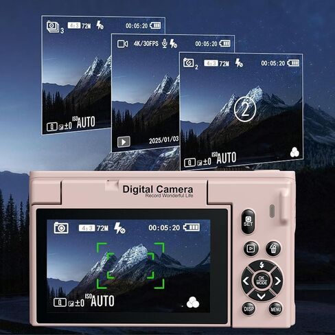 كاميرا رقمية PUSOKEI 4K للتصوير الفوتوغرافي، كاميرا تسجيل فيديو واي فاي بدقة 75 ميجابكسل مع شاشة قلاب 3.0 بوصة 180 درجة، تكبير 18X، تركيز تلقائي، مضاد للاهتزاز، مرشحات متعددة، كاميرات بدون مرايا للسفر (أسود) in Saudi Arabia