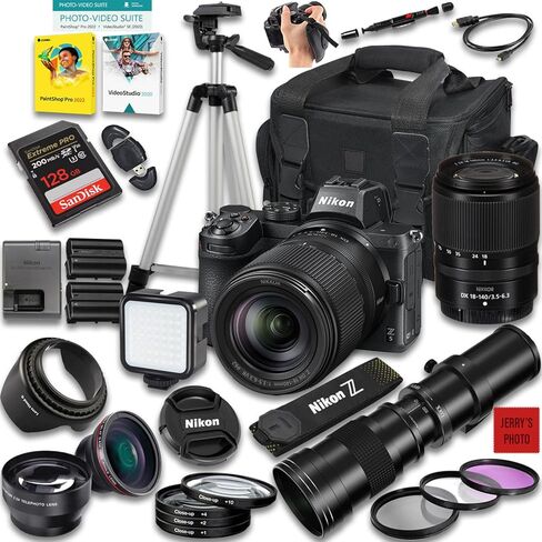 كاميرا Nikon Z5 بدون مرآة مع Z DX مقاس 18-140 مم f/3.5-6.3 VR وعدسة تليفوتوغرافي يدوية فائقة الدقة مقاس 420-800 مم f/8 + ذاكرة 128 جيجابايت + بطارية إضافية + حقيبة كاميرا + المزيد (حزمة 32 قطعة) (متجددة) in Saudi Arabia