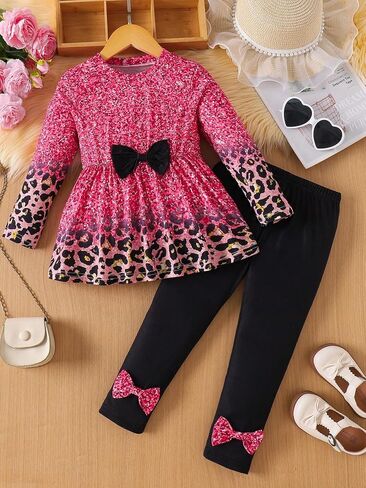 Toddler Girl Clothes Ruffle Long Sleeve Leopard Print Tops and Pants 2PC Little Girl Winter Outfits in Saudi Arabia