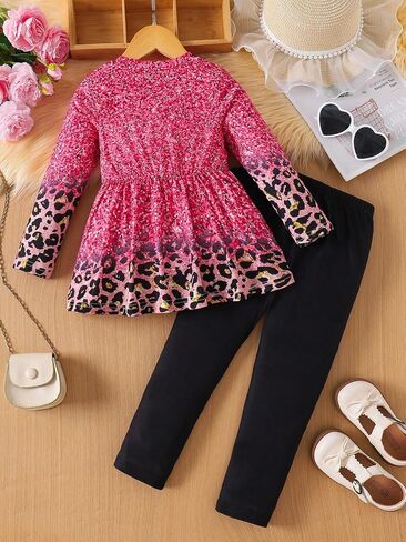 Toddler Girl Clothes Ruffle Long Sleeve Leopard Print Tops and Pants 2PC Little Girl Winter Outfits in Saudi Arabia