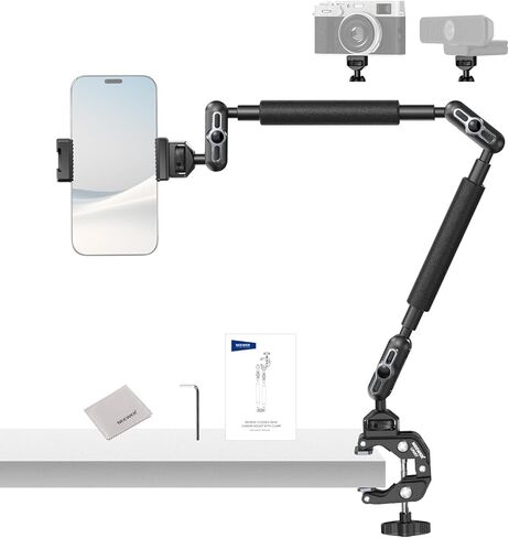 NEEWER Magic Arm Camera Mount, Overhead Desk Phone Mic Stand Holder, 22" Articulating Boom Arm C Clamp 1/4" 3/8" Threads for ARRI for Microphone Webcam Action Camera Video Light, Cleaning Cloth, UA057 in Saudi Arabia