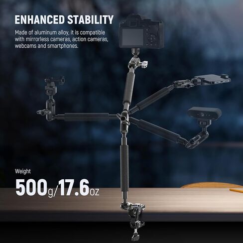 NEEWER Magic Arm Camera Mount, Overhead Desk Phone Mic Stand Holder, 22" Articulating Boom Arm C Clamp 1/4" 3/8" Threads for ARRI for Microphone Webcam Action Camera Video Light, Cleaning Cloth, UA057 in Saudi Arabia