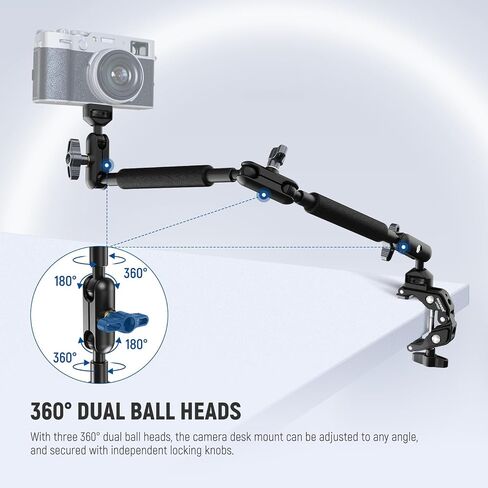 NEEWER Magic Arm Camera Mount, Overhead Desk Phone Mic Stand Holder, 22" Articulating Boom Arm C Clamp 1/4" 3/8" Threads for ARRI for Microphone Webcam Action Camera Video Light, Cleaning Cloth, UA057 in Saudi Arabia