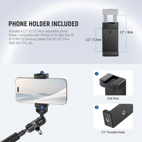NEEWER Magic Arm Camera Mount, Overhead Desk Phone Mic Stand Holder, 22" Articulating Boom Arm C Clamp 1/4" 3/8" Threads for ARRI for Microphone Webcam Action Camera Video Light, Cleaning Cloth, UA057 in Saudi Arabia