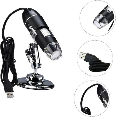 مجهر USB عالي الوضوح للبالغين، حامل قابل للتعديل، أداة تكبير إلكترونية لإصلاح الإلكترونيات، فحص المجوهرات، مختبر الاستخدام، مجهر أسود محمول in Kuwait