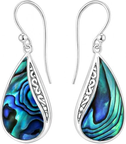 Abalone Shell Dangle Earrings for Women Sterling Silver 925 - Unique Vintage Beach Boho Earrings Trendy - Costume Jewelry Anniversary Birthday Gifts for Womens in Saudi Arabia