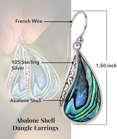 Abalone Shell Dangle Earrings for Women Sterling Silver 925 - Unique Vintage Beach Boho Earrings Trendy - Costume Jewelry Anniversary Birthday Gifts for Womens in Saudi Arabia