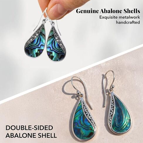 Abalone Shell Dangle Earrings for Women Sterling Silver 925 - Unique Vintage Beach Boho Earrings Trendy - Costume Jewelry Anniversary Birthday Gifts for Womens in Saudi Arabia