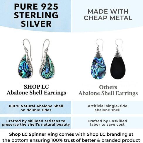 Abalone Shell Dangle Earrings for Women Sterling Silver 925 - Unique Vintage Beach Boho Earrings Trendy - Costume Jewelry Anniversary Birthday Gifts for Womens in Saudi Arabia