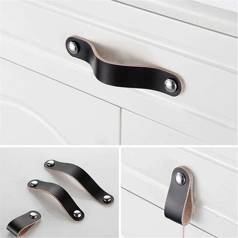 Leather Drawer Pulls,Cabinet Handle, 6pcs Handmade Leather Cabinet Drawer Handle, Dresser Drawer Door HandleKnob with Screw ( Color : Black B ( Color : Black , Size : Hole distance 96mm ) ( Color : Bl in Saudi Arabia