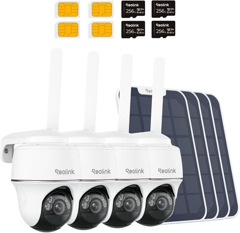 كاميرا أمان خلوية REOLINK 2K 5MP 4G LTE خارجية + بطاقة SD سعة 256 جيجابايت - 4 حزم، إمالة 360 درجة، بطاقة Sim متضمنة، تعمل بالطاقة الشمسية اللاسلكية، رؤية ليلية ملونة، اكتشاف الذكاء الاصطناعي الذكي، Go PT Plus + لوحة شمسية in Saudi Arabia