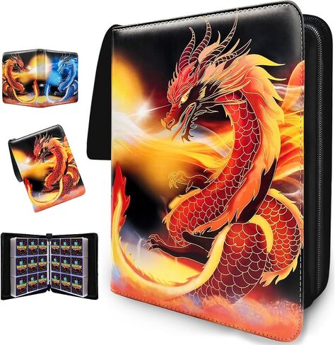 Trading Card Binder for TCG Cards, 9-Pocket Portable Card Collector Ablum Holder Book Fits 900 Cards with 50 Removable Sleeve, Waterproof BKM Card Binder Display Storage Carrying Cases for TCG -Dragon in Saudi Arabia
