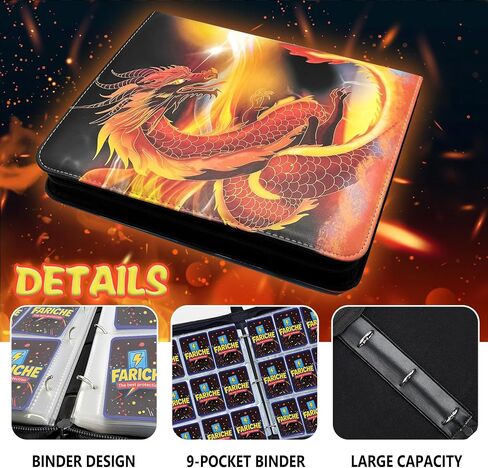 Trading Card Binder for TCG Cards, 9-Pocket Portable Card Collector Ablum Holder Book Fits 900 Cards with 50 Removable Sleeve, Waterproof BKM Card Binder Display Storage Carrying Cases for TCG -Dragon in Saudi Arabia